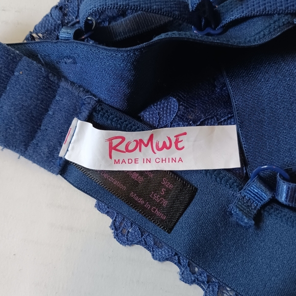 Romwe Blue Lace Unlined Bralette Lingerie Set Womens Size XS - Picture 5 of 5